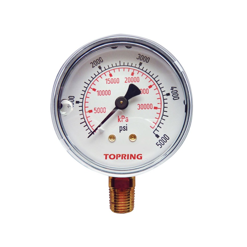 Stainless steel pressure gauge with glycerin 0 to 5000 PSI 2-1/2 in X 1/4 M-NPT base mount