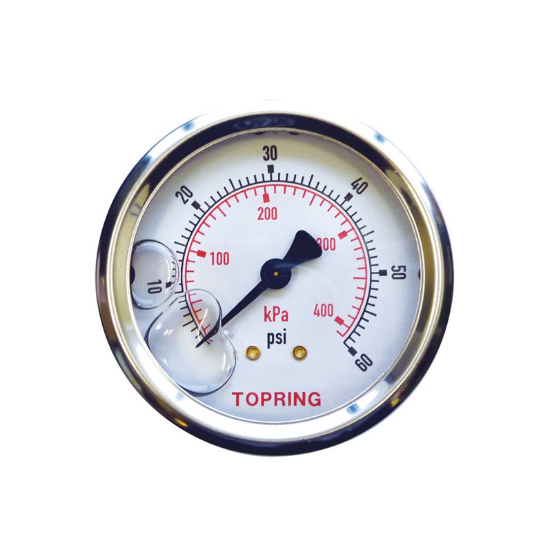 Stainless steel pressure gauge with glycerin 0 to 60 PSI 2-1/2 in X 1/4 M-NPT center back mount
