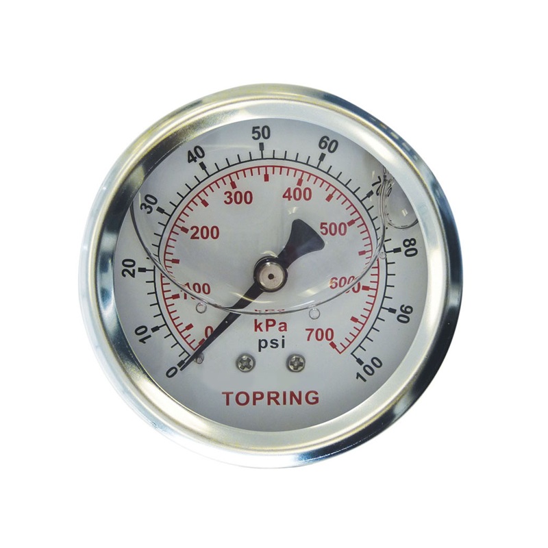 Stainless steel pressure gauge with glycerin 0 to 100 PSI 2-1/2 in X 1/4 M-NPT center back mount