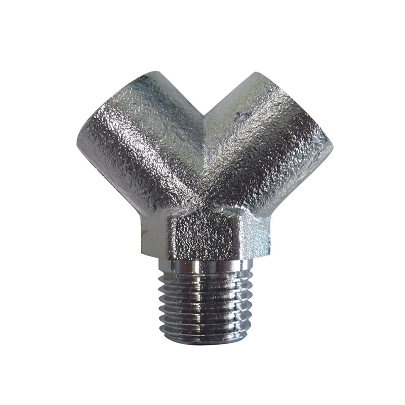 2-way brass air splitter 1/4 M-NPT with (2) 1/4 F-NPT outlets