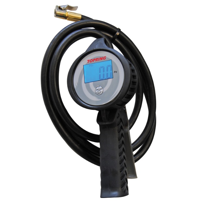 Digital tire inflation gauge 7 to 174 PSI with clip-on air chuck