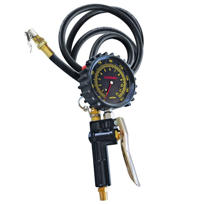 Tire inflation gauge 0 to 170 PSI with clip-on air chuck