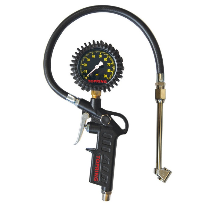 Tire inflation gauge 0 to 90 PSI with dual head air chuck