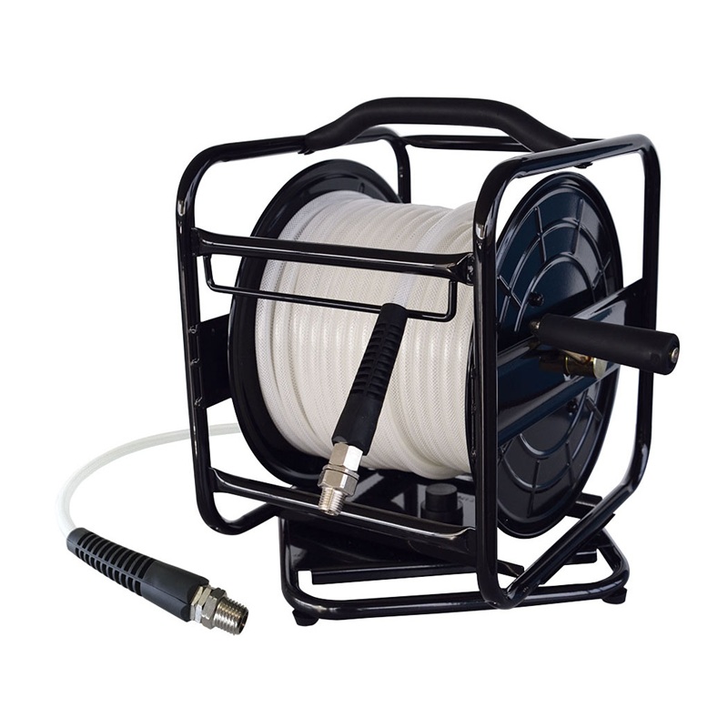 POLYREEL manual hose reel with 1/4 in ID X 100 ft FLEXAIR polyurethane hose