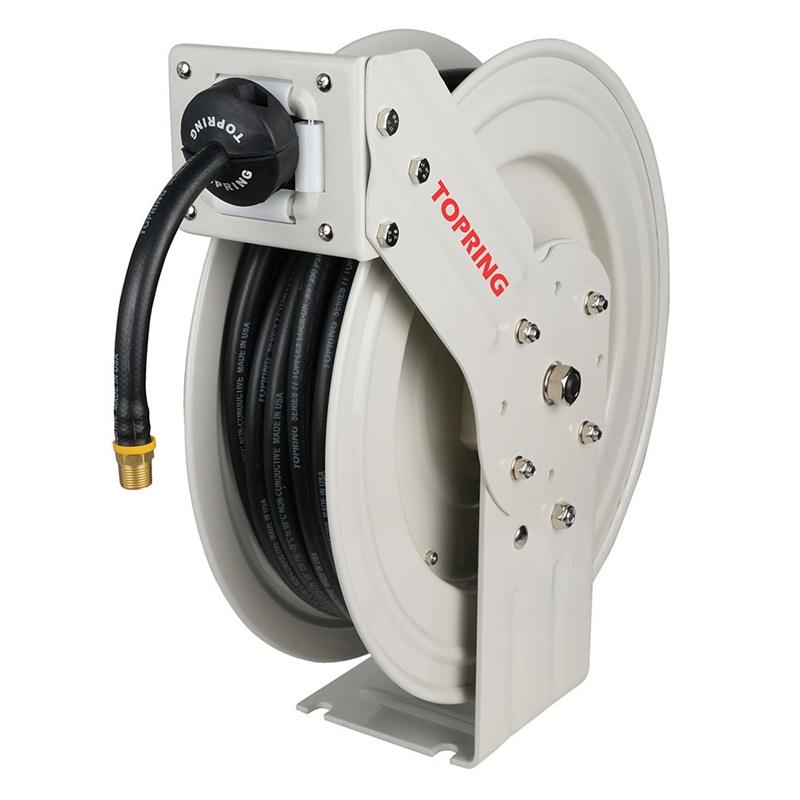 MAXREEL hose reel with 3/8 in ID X 25 ft TOPFLEX rubber hose