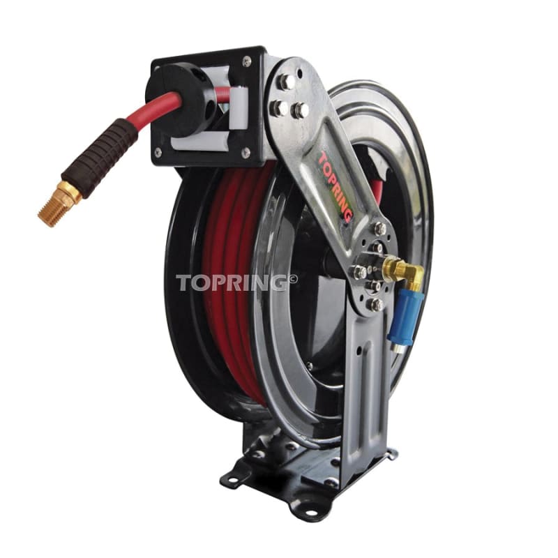 TOPREEL HD hose reel with 3/8 in ID X 50 ft AIRFLEX PREMIUM rubber hose and security valve