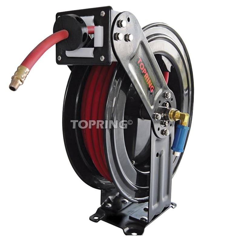 TOPREEL HD hose reel with 1/2 in ID X 50 ft AIRFLEX PREMIUM rubber hose and security valve