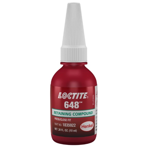 LOCTITE® 648™ high strength low viscosity retaining compound for press fit (10 mL bottle)
