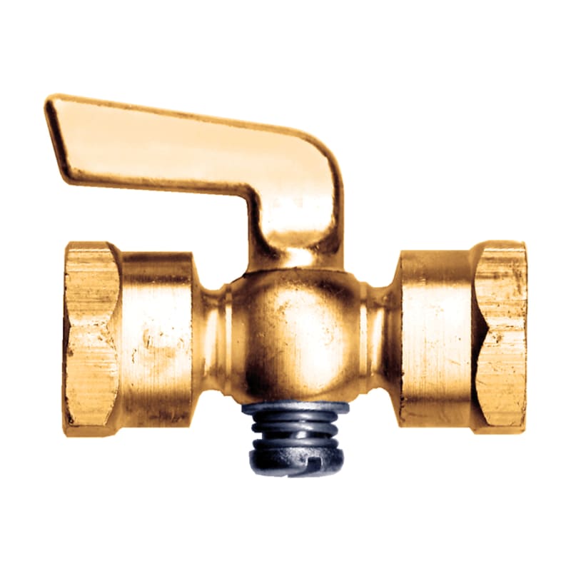 Brass spring bottom shut-off cock 1/4 F-NPT with hex shoulder and lever handle