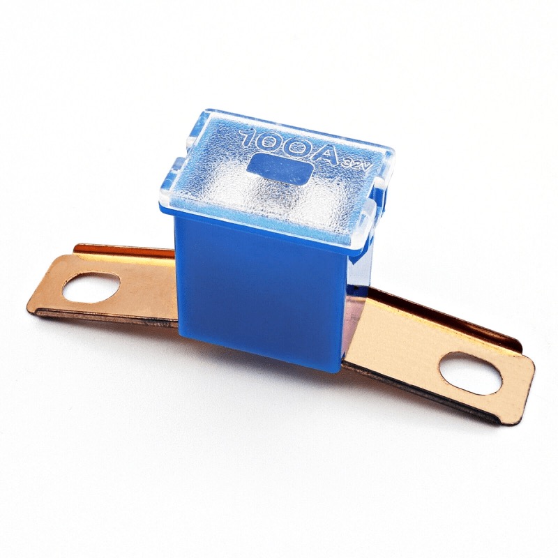 Fusible PAL / FLB 100A bleu terminaux mâles coudés