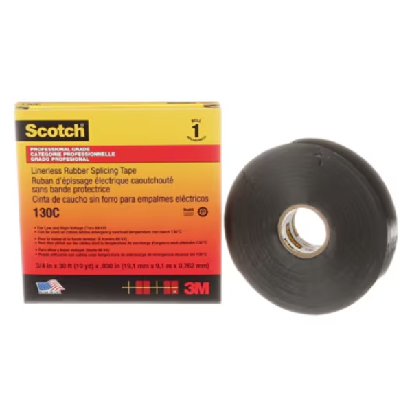 Scotch® Linerless Rubber Splicing Tape 130C, 3/4 in x 30 ft, Black