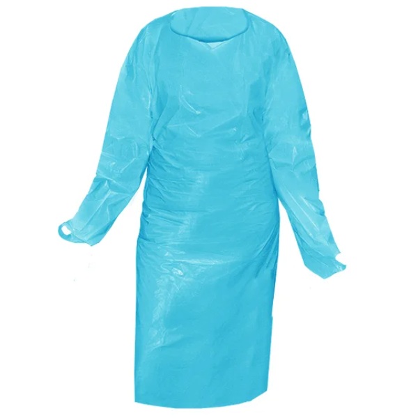 Tablier à manches longues CoverMe™ bleu avec trous pour les pouces, taille unique