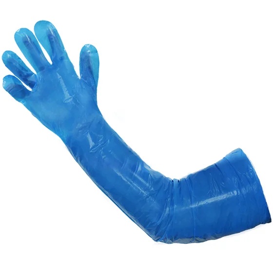 Poly Long polyethylene disposable gloves 1.2 mil 36 in blue, one size