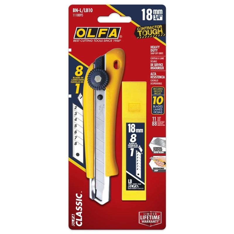 Olfa® BN-L 18mm heavy duty ratchet utility knife with 10 LB blades