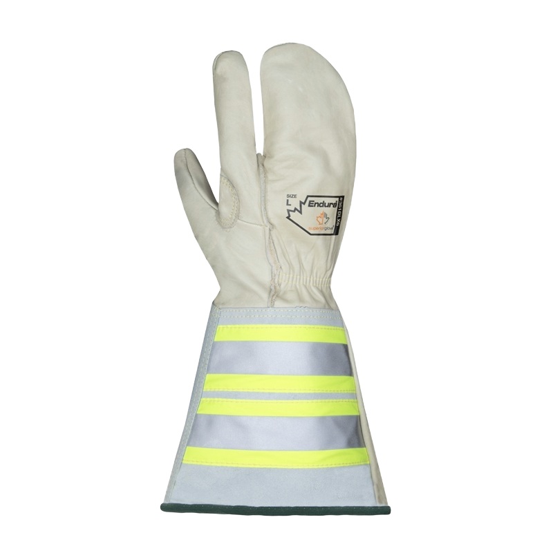 Endura® leather lineman mitts with extended hi-viz cuffs, L