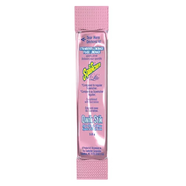 Mélange pour boisson d'hydratation Sqwincher Qwik Stik® portion individuelle saveur fraise limonade (50 sachets de 3 g / pqt)