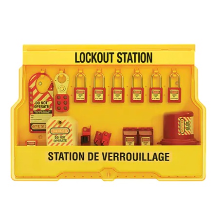 Wall mounted electrical lockout station english/french devices included