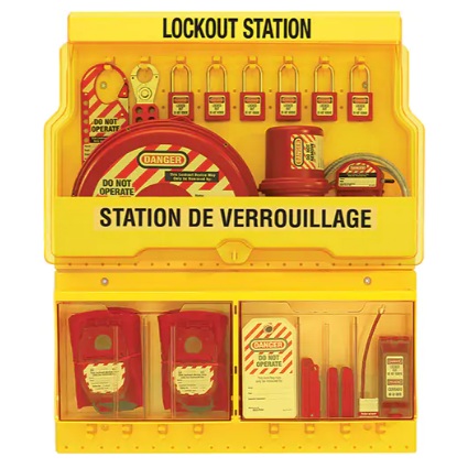 Wall mounted valve and electrical lockout station english/french devices included