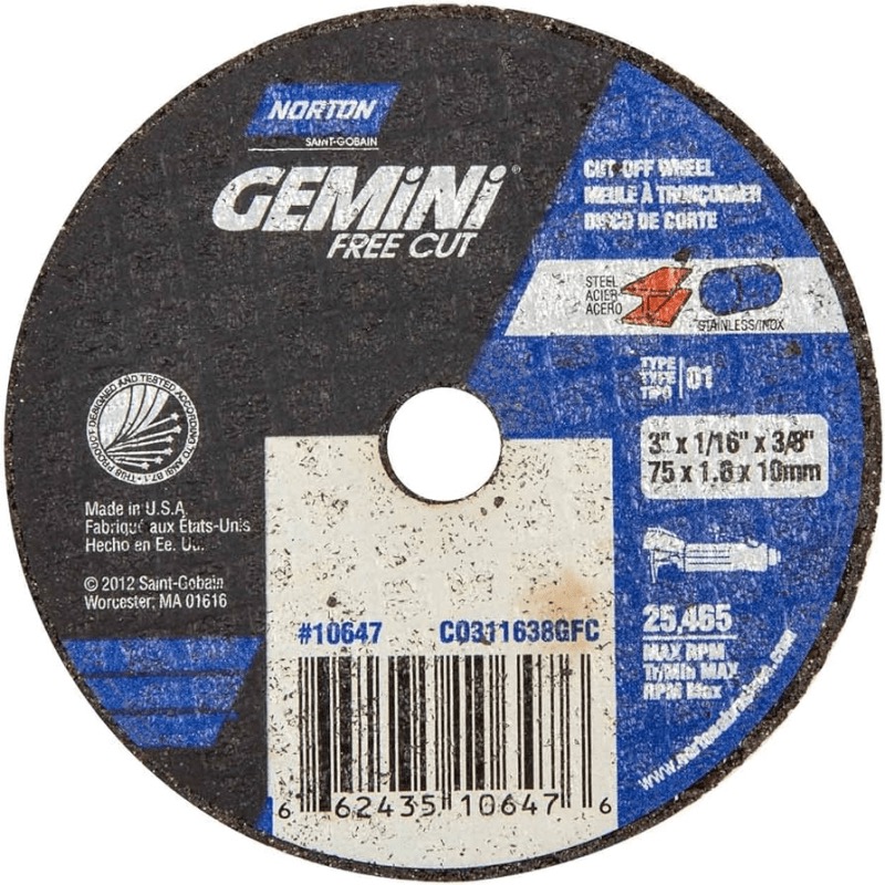 Meule à couper Norton® Gemini™ Free cut 3 X 1/16 X 3/8 T01 / T41