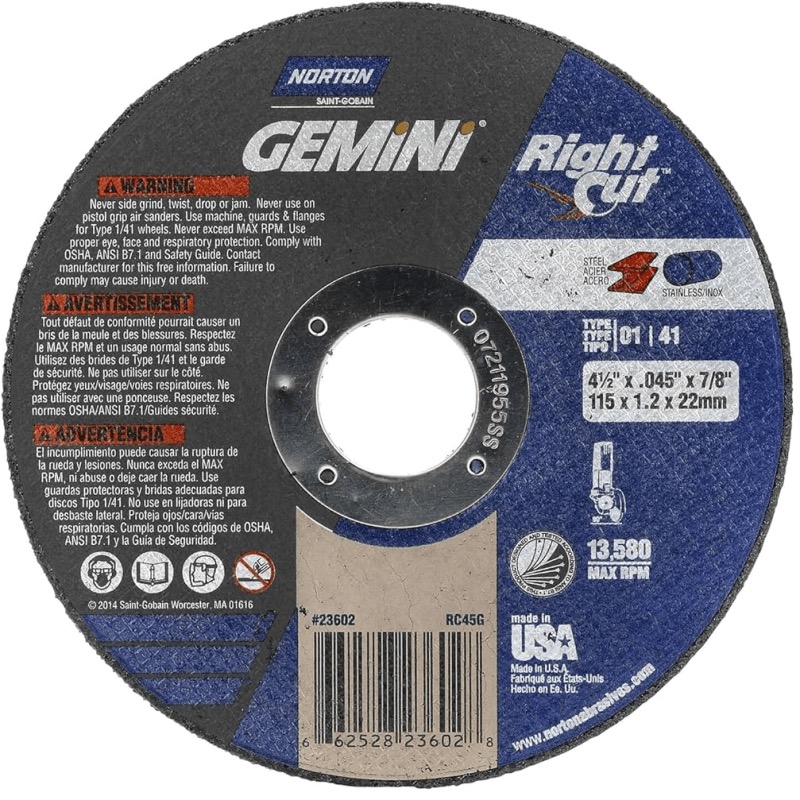 Meule à couper Norton® Gemini™ RightCut 4-1/2 X .045 X 7/8 T01 / T41