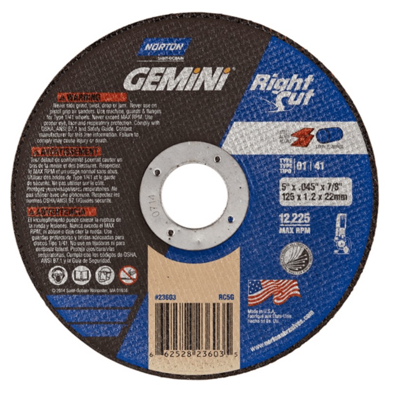 Meule à couper Norton® Gemini™ RightCut 5 X .045 X 7/8 T01 / T41