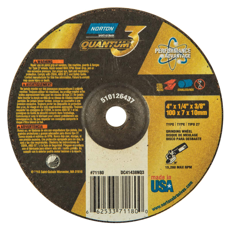 4 x 1/4 x 3/8 In. Quantum3 Grinding Wheel SG 20 S T27