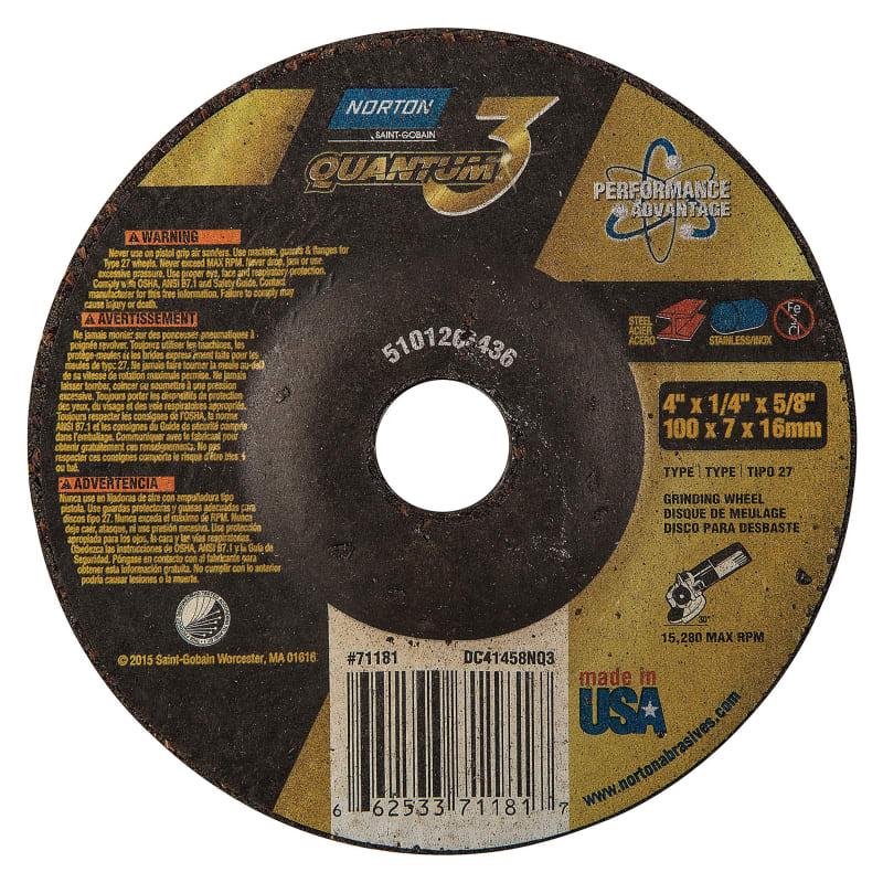 4 x 1/4 x 5/8 In. Quantum3 Grinding Wheel SG 20 S T27