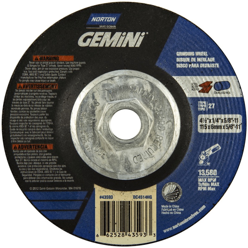 Meule à rectifier Norton® Gemini™   4-1/2 X 1/4 X 5/8-11 T27 / T42
