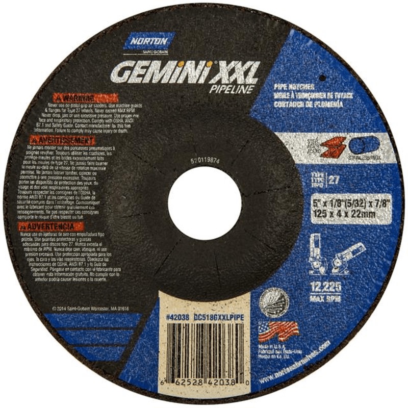5 x 1/8 x 7/8 In. Gemini XXL Pipeline Grinding and Cutting Whl A 30 V T27