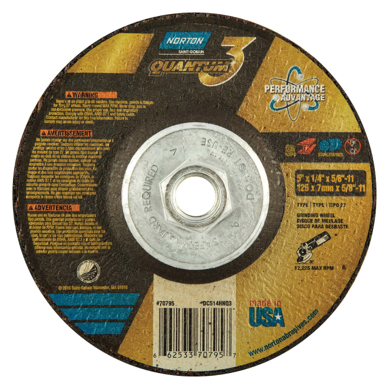 5 x 1/4 x 5/8-11 In. Quantum3 Grinding Wheel SG 20 P T27