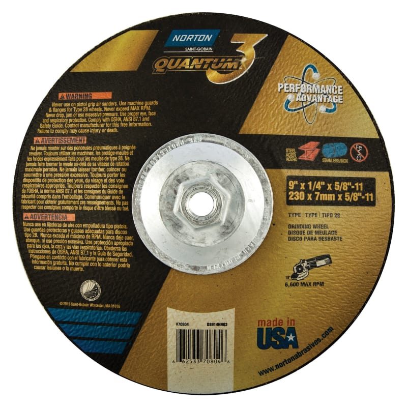 9 x 1/4 x 5/8-11 In. Quantum3 Saucer Wheel SG 20 U T28