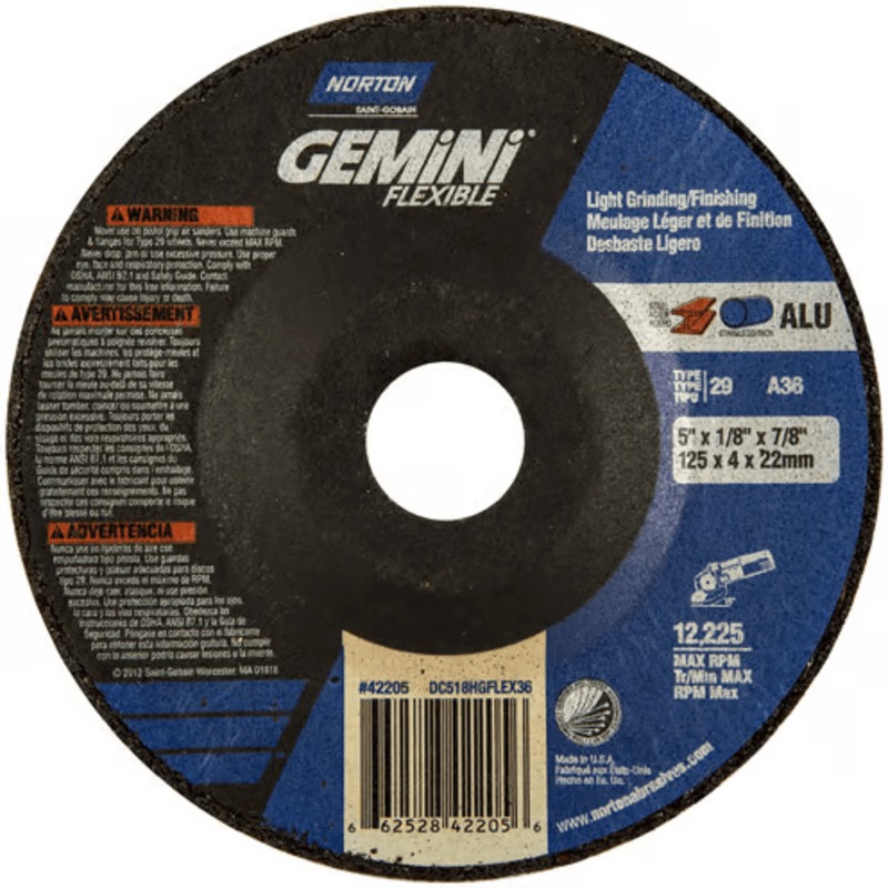 5 x 1/8 x 7/8 In. Gemini Flexible Grinding and Cutting Whl A 36 S T29