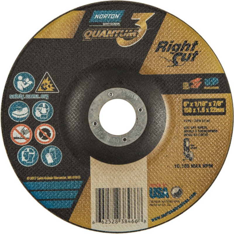 6 x 1/16 x 7/8 In. Quantum3 RightCut Cut-Off Wheel SG 36 V T27/42
