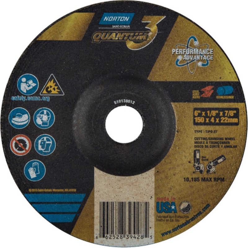 6 x 1/8 x 7/8 In. Quantum3 Grinding and Cutting Whl SG 24 S T27