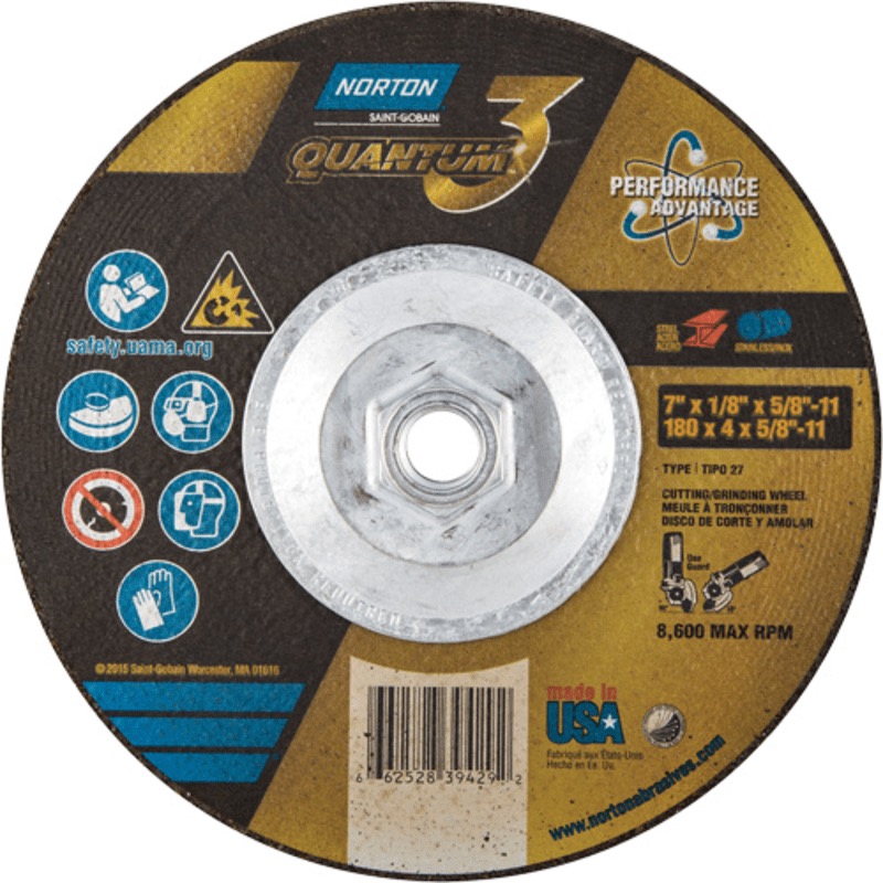 7 x 1/8 x 5/8-11 In. Quantum3 Grinding and Cutting Whl SG 24 U T27