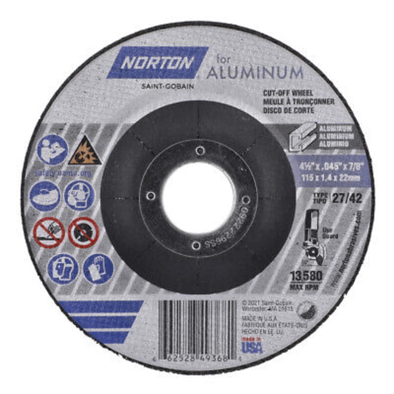 4-1/2 x .045 x 7/8 In. Right Angle Cut-Off Wheel – Aluminum A 36 Q T27/42