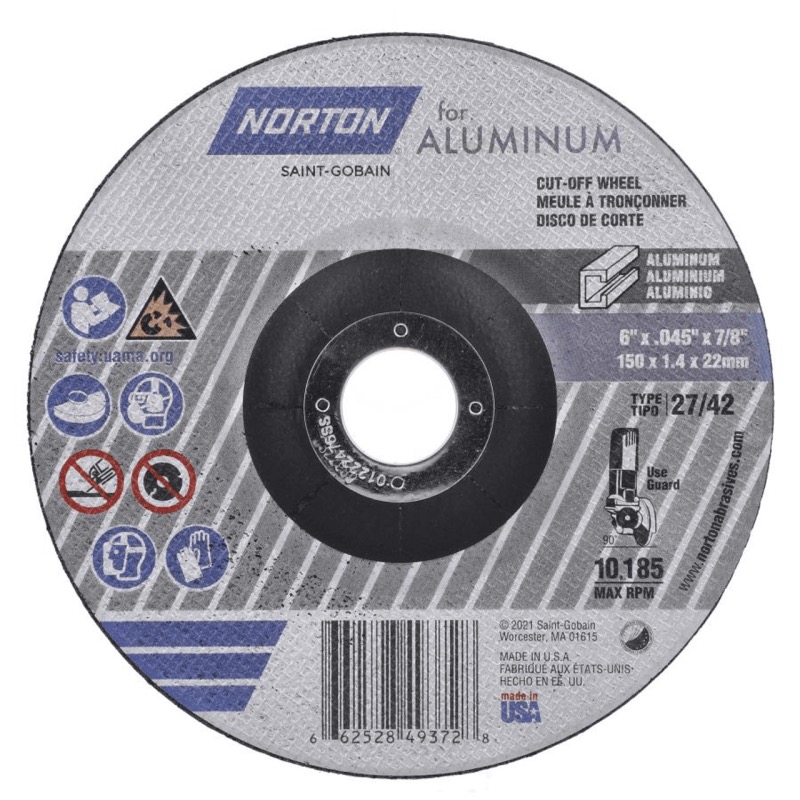 6 x .045 x 7/8 In. Right Angle Cut-Off Wheel – Aluminum A 36 Q T27/42