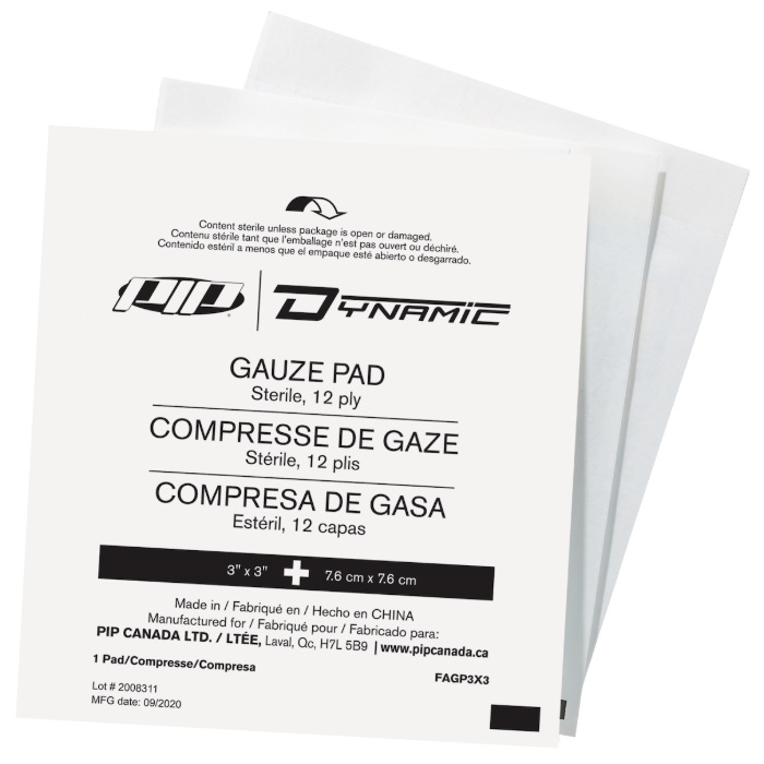 Compresses de gaze stériles 12 plis Dynamic™ 3 po X 3 po (50/bte)
