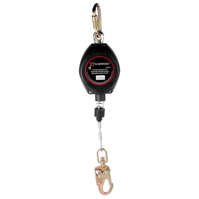 Self-retracting lifeline with triple action carabiner and small snap hook 20 ft