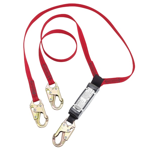 Dyna-ONE™ polyester double-leg fixed Y energy absorbing lanyard 1 in X 4 ft red / black