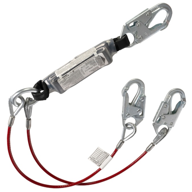 Dyna-ONE™ double steel cable energy absorbing Y lanyard 1/4 in X 4 ft red / black