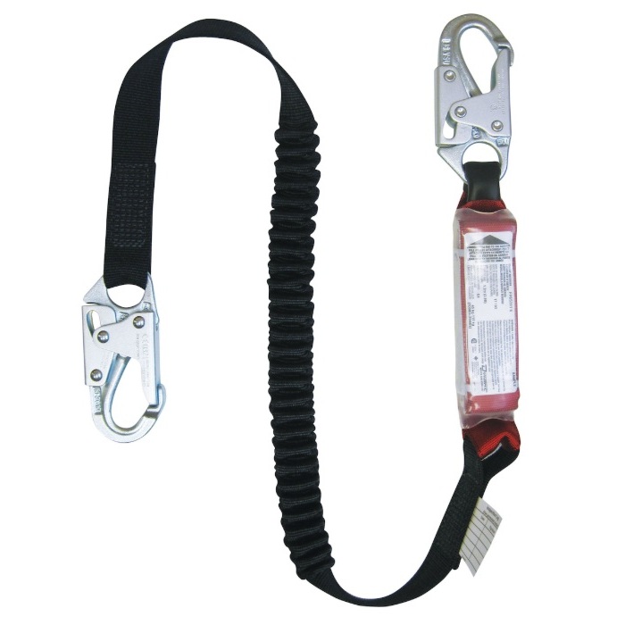 Dynamic™ polyester single-leg stretch energy absorbing lanyard 6 ft black