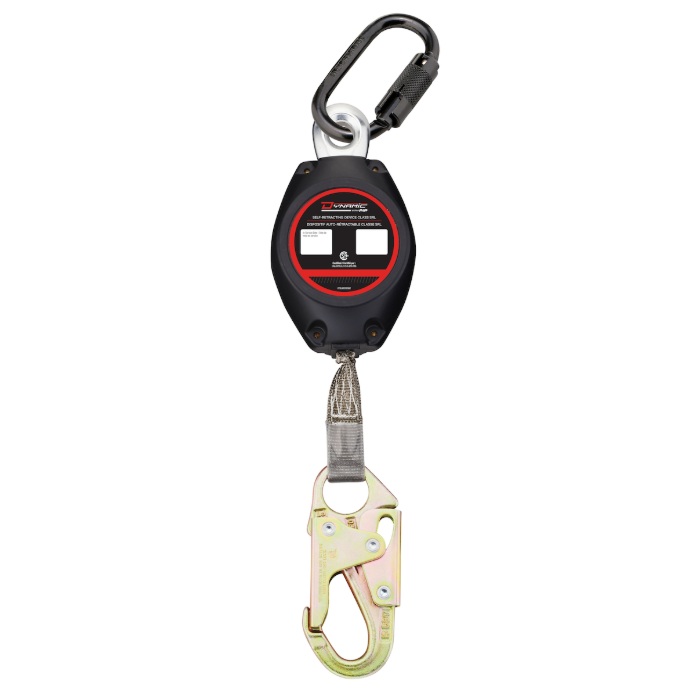 Webbing self-retracting lifeline with triple action carabiner and small snap hook 11 ft