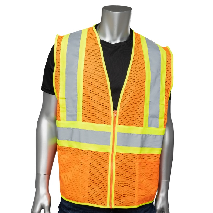 Veste de sécurité haute visibilité orange en maille de polyester avec fermeture éclair, S