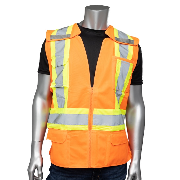 Veste de sécurité haute visibilité orange détachable en 5 points avec fermeture éclair, S