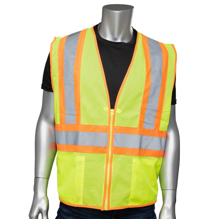 Veste de sécurité haute visibilité verte / jaune en maille de polyester avec fermeture éclair, S