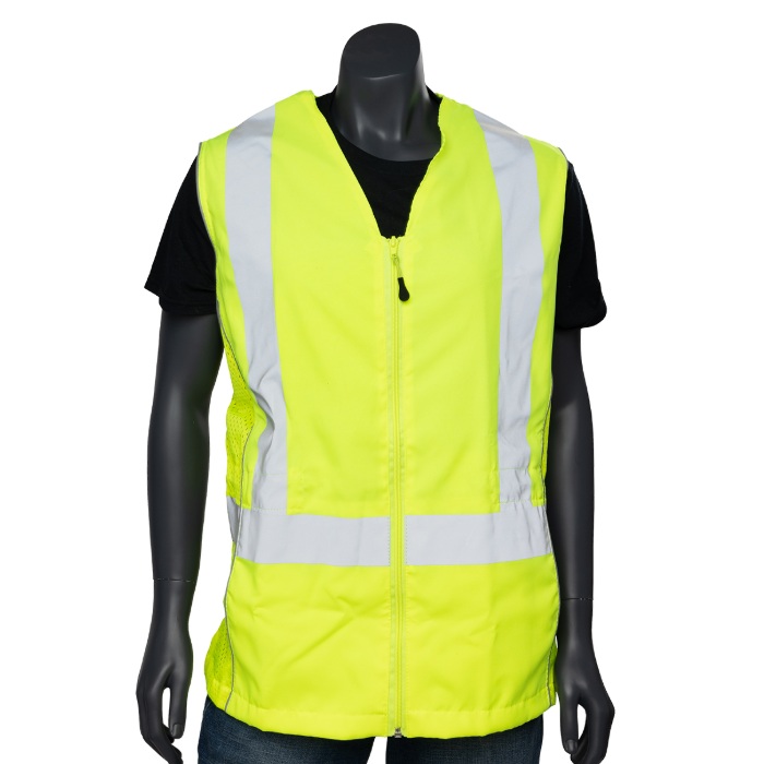 Veste de sécurité haute visibilité verte / jaune avec fermeture éclair pour femmes, S