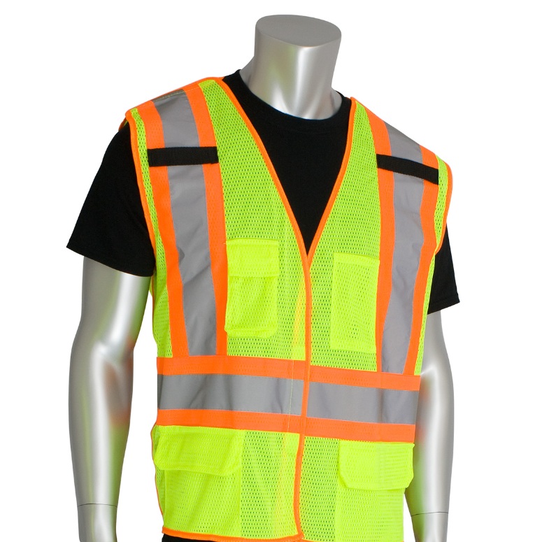 Veste de sécurité haute visibilité verte / jaune détachable en 5 points en maille de polyester, S