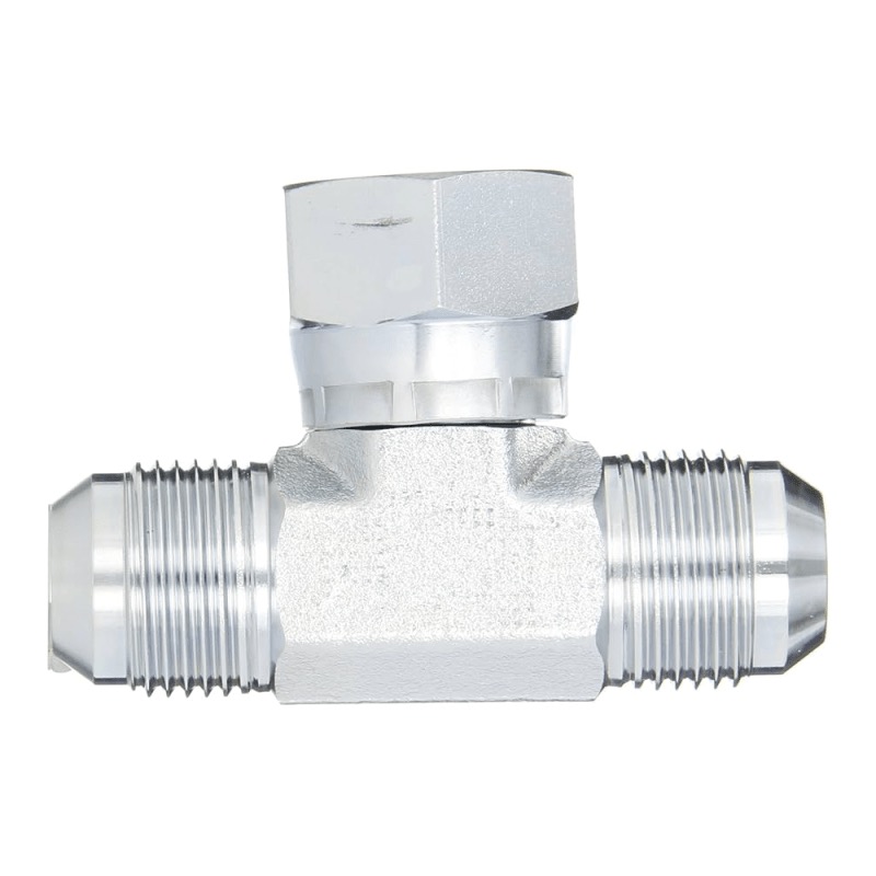 Té de dérivation en acier 1/4 M-JIC X X 1/4 M-JIC 1/4 F-JIC pivotant