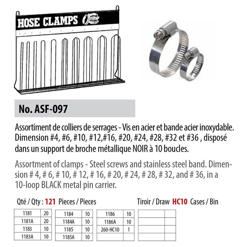 Assortiment de colliers de serrage #4 à #36 avec support en broche (120 pcs)